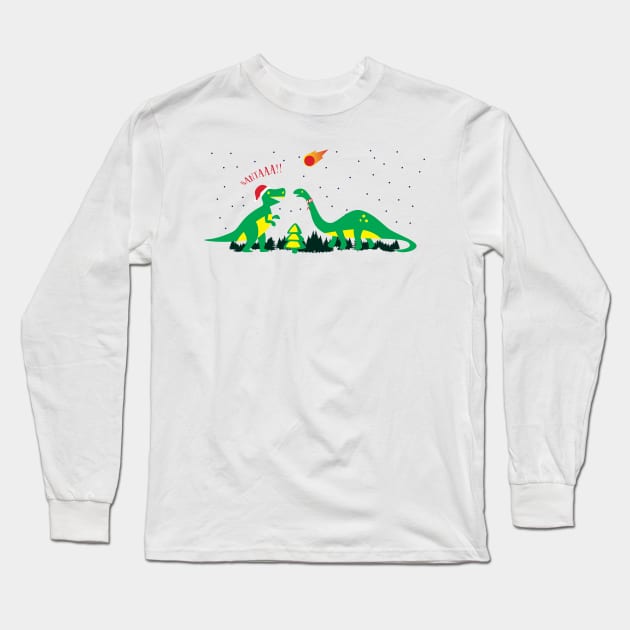 'Merry Extinction' Funny Christmas  Dinosaur Long Sleeve T-Shirt by ourwackyhome